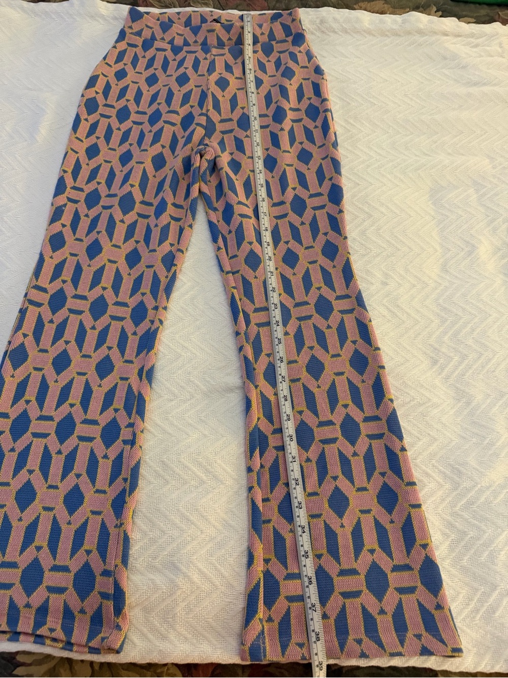 Zara Pink, Blue & Yellow Geometric Knit Pants - Picture 7 of 7